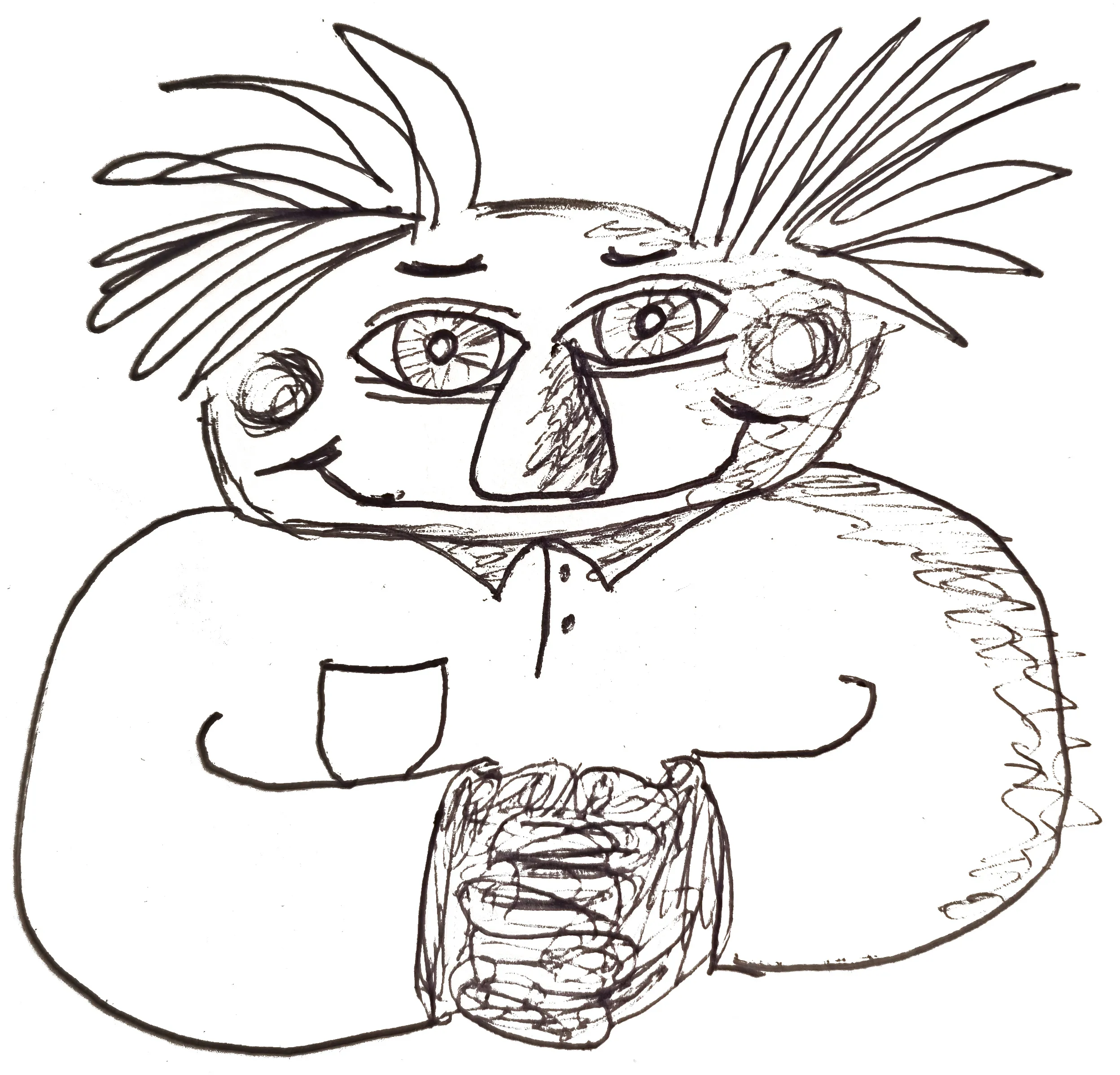 a hand-drawn self-portrait of jyrki, eyes open.